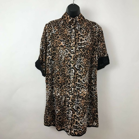 Robertson Dresses | Robertson Shirt Dress Brown Leopard Print Sz L ...